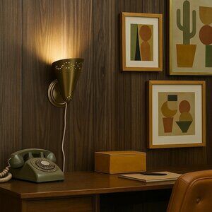 Vintage Metal Bronze Atomic Cone Wall Sconce Light Fixture MCM Mid Century Retro